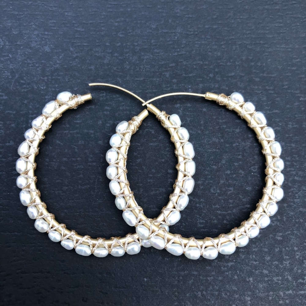 Gorgeous Handmade Natural Pearl Round Hoop 2” Earring.